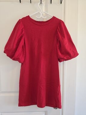 Zara Girls Bright Red Puff-Sleeve Knit Dress